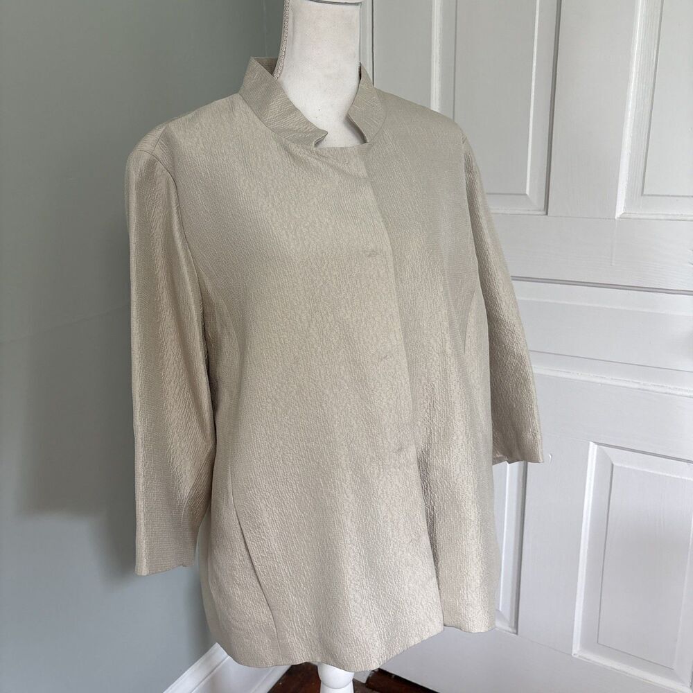 Eileen Fisher Woman 100% silk Metallic Gold  blazer jacket Plus‎ size 1X